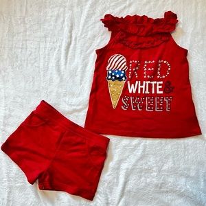 Healthtex | Patriotic Red, White, & Sweet 4T Girls Tank Top and Shorts